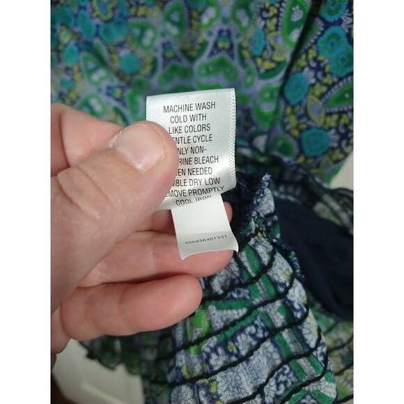 Croft&Barrow Woman L Blouse Blue Green Medallion Artsy Short Sleeve Pullover - Picture 9 of 10